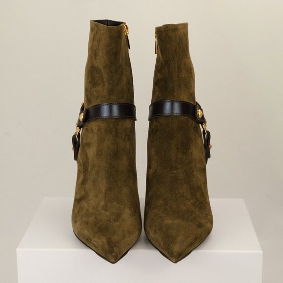 Balmain 105mm Eva Pointed Suede Leather Ankle Boot, Khaki Green, EU 40/US 10 - Picture 3 of 12